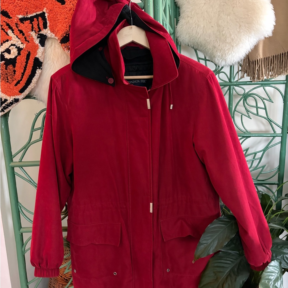 Women's Red Faux Suede London Fog Jacket